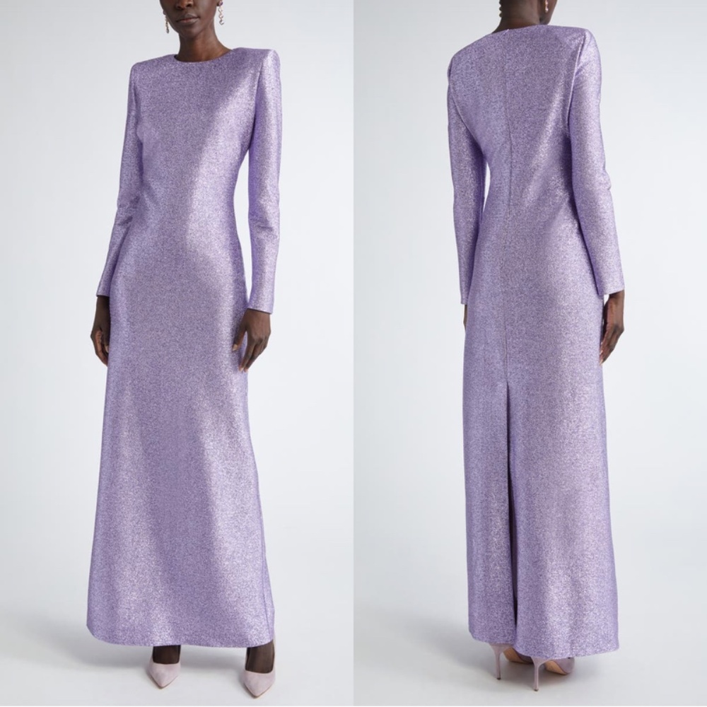 Oscar de la Renta Lame Column Gown Maxi Dress Metallic Lavender 6 NWT